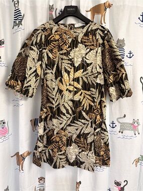 Kaos Animal & Botanical Print Tunic in Black, Brown & Cream